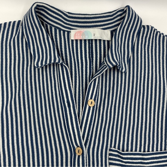 Free People FP Beach Oversized Striped Shirt Long Sleeve Button Up Relaxed Top M - Picture 9 of 14